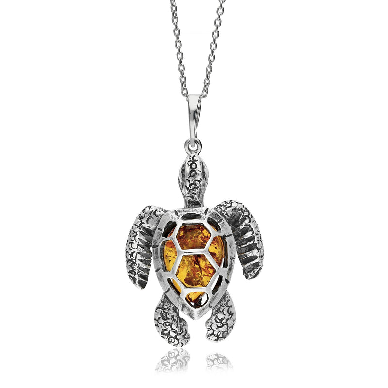 Sterling Silver Amber Turtle Pendant