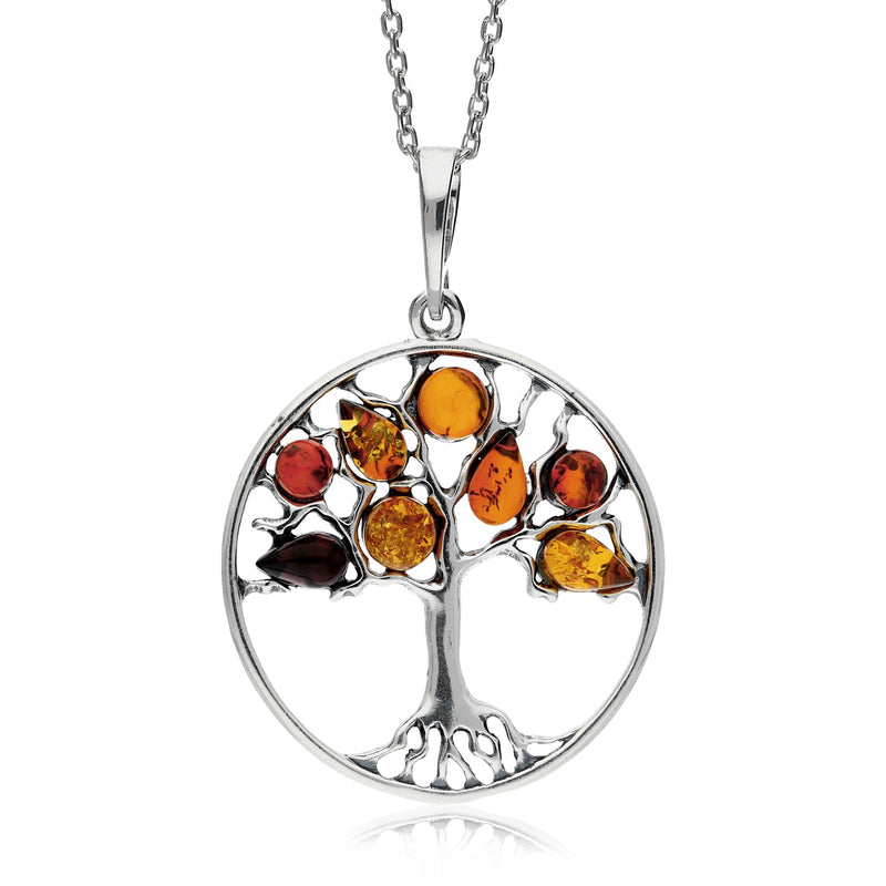 Sterling Silver Amber Leaf Tree of Life Pendant