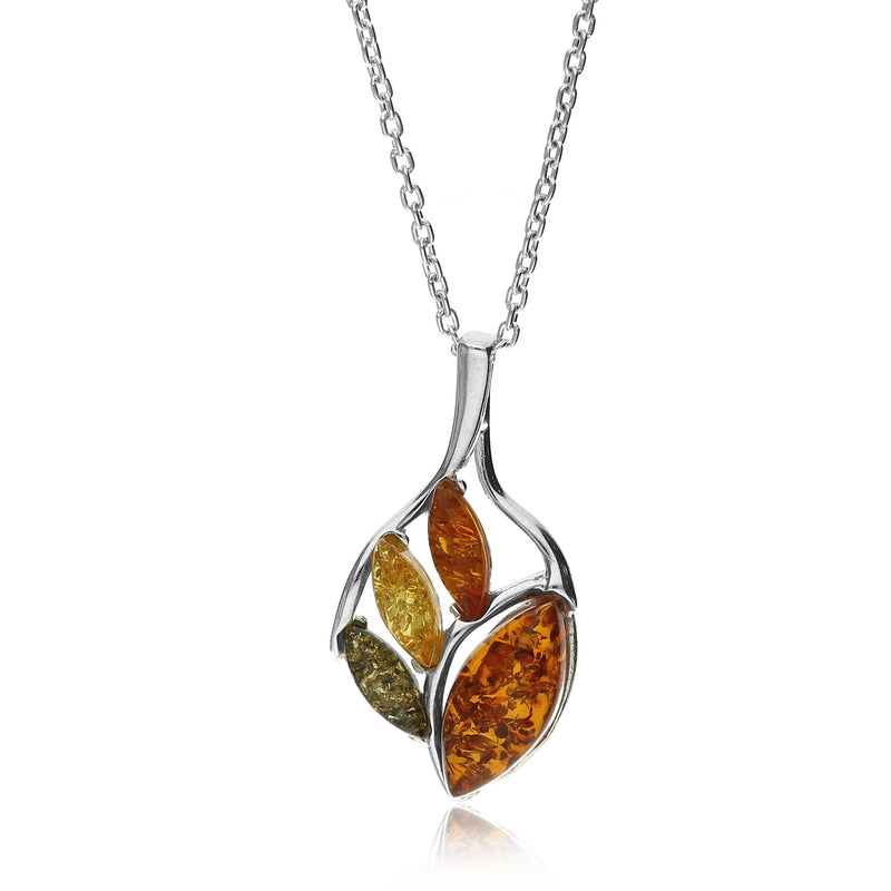 Sterling Silver Mixed Amber Small Leaf Pendant