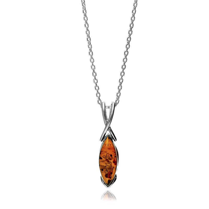 Sterling Silver Amber Celtic Marquise Pendant