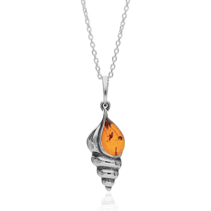 Sterling Silver Amber Small Shell Pendant