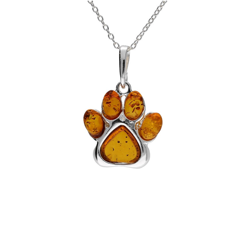 Sterling Silver Amber Paw Print Pendant