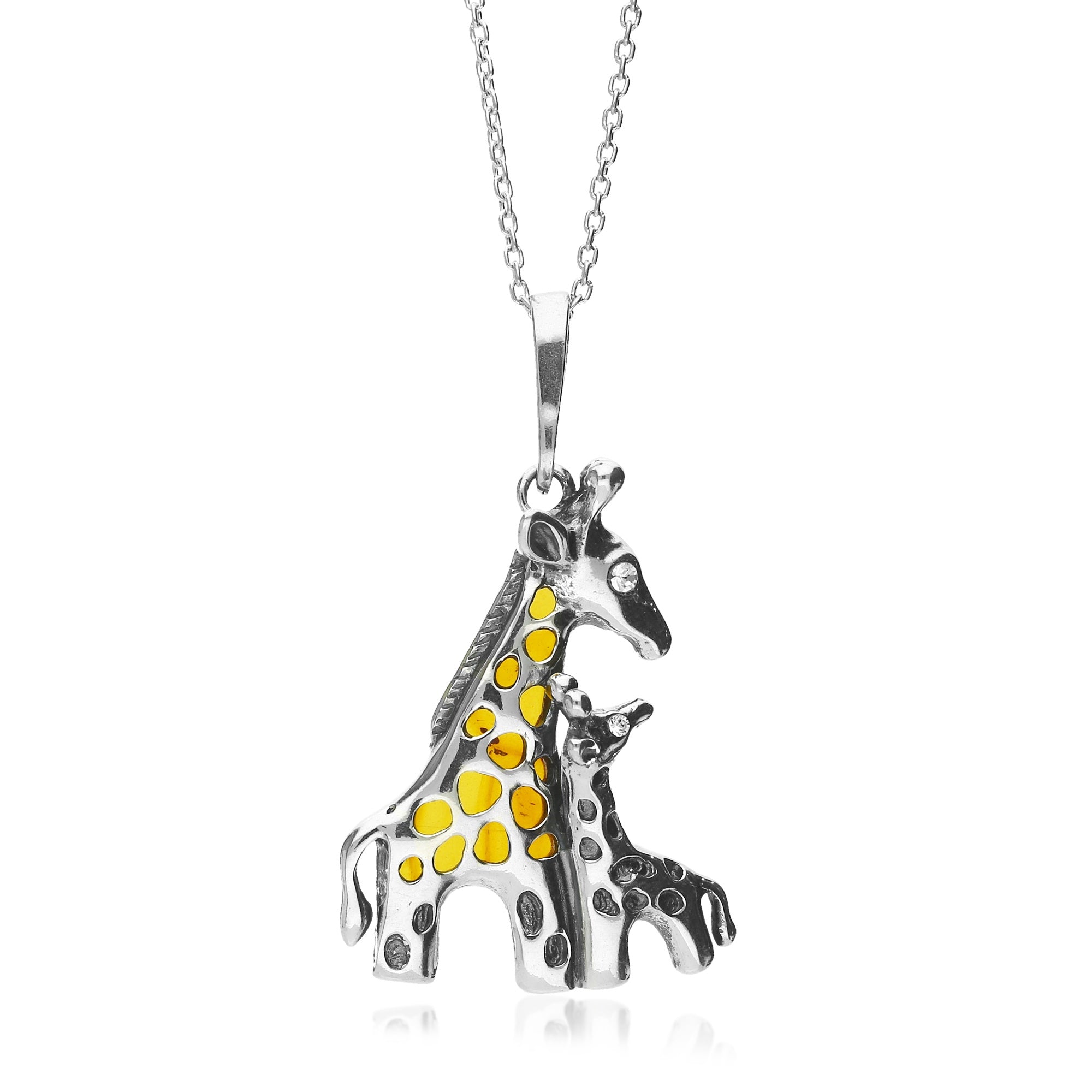 Sterling Silver Amber Large Giraffe Pendant - Main Image