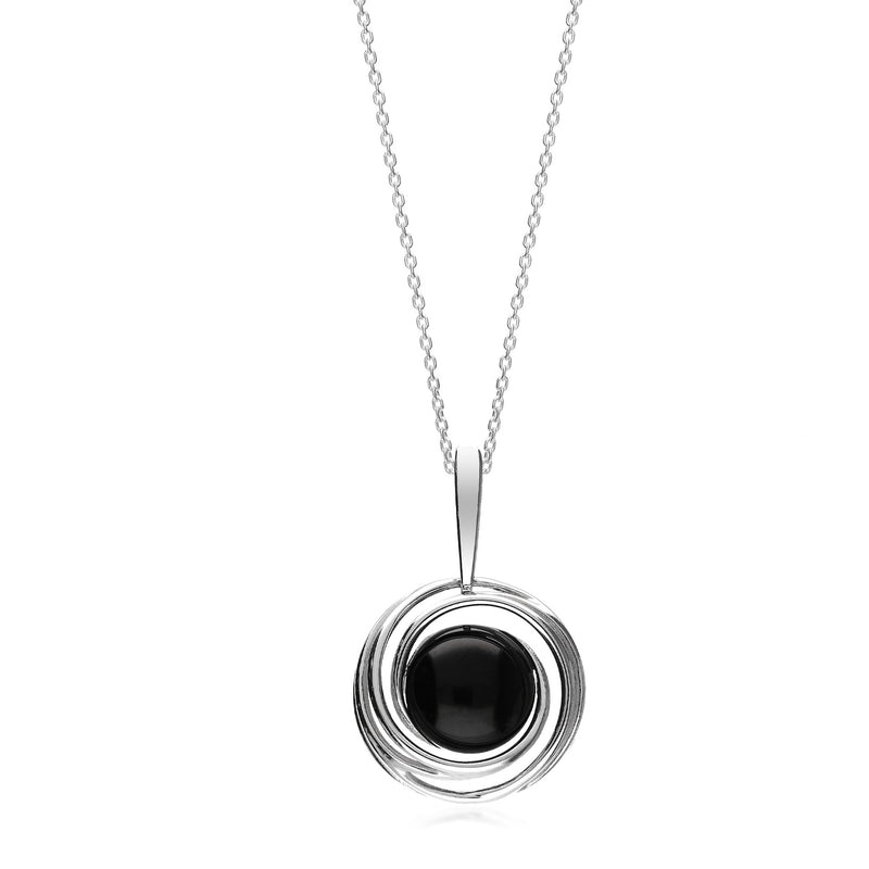 Sterling Silver Whitby Jet Round Swirl Pendant