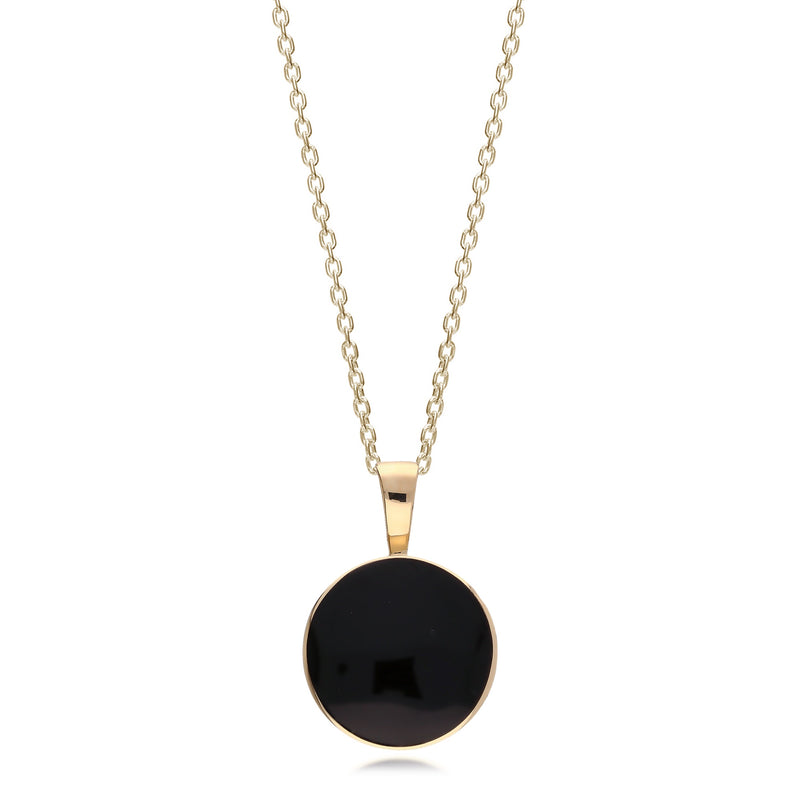 9ct Yellow Gold Whitby Jet Plain Round Pendant