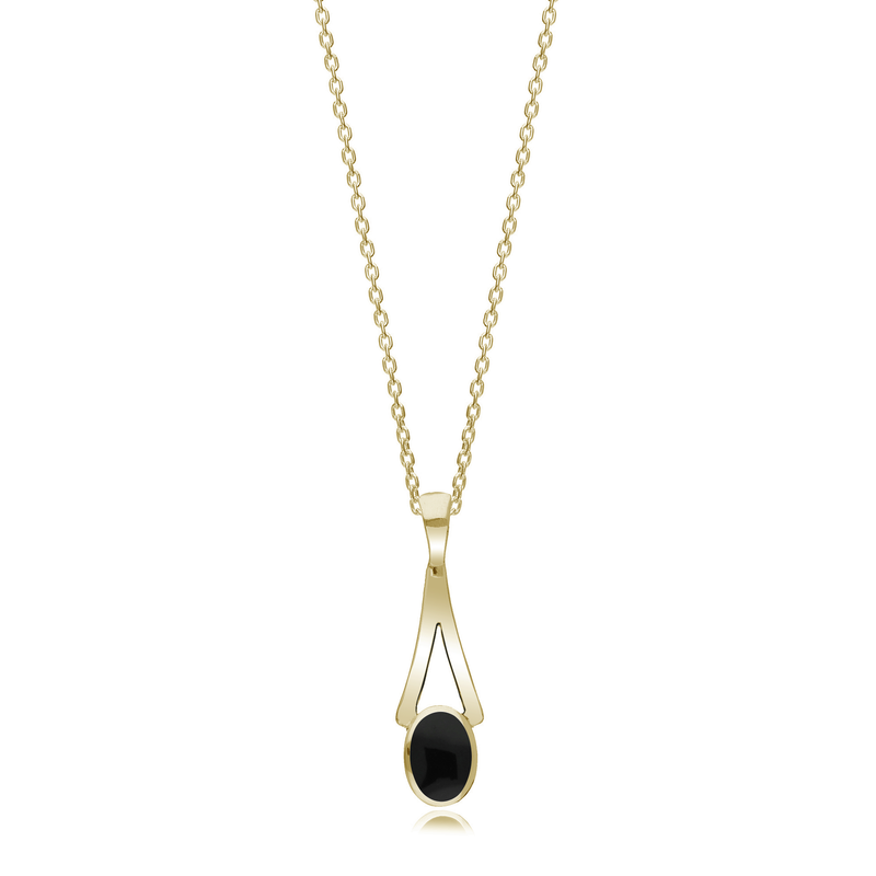 9ct Yellow Gold Whitby Jet Small Oval Pendant