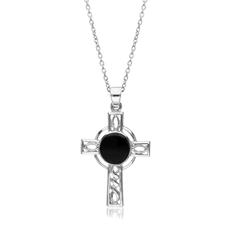 Sterling Silver Whitby Jet Celtic Cross Pendant
