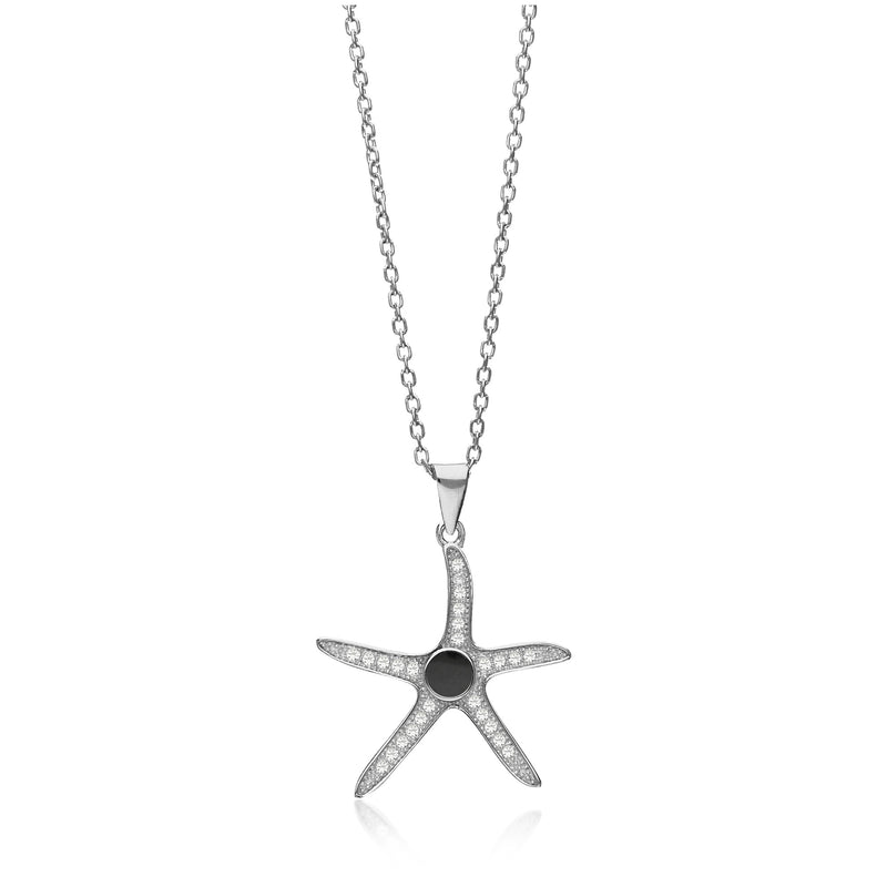 Sterling Silver Whitby Jet CZ Starfish Pendant