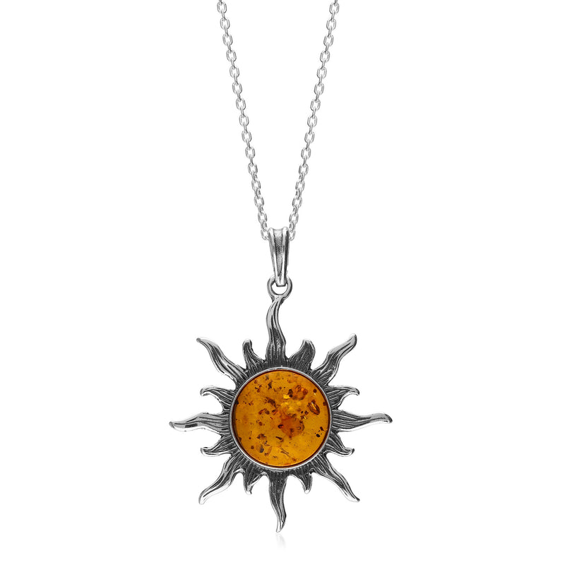 Sterling Silver Amber Sun Pendant
