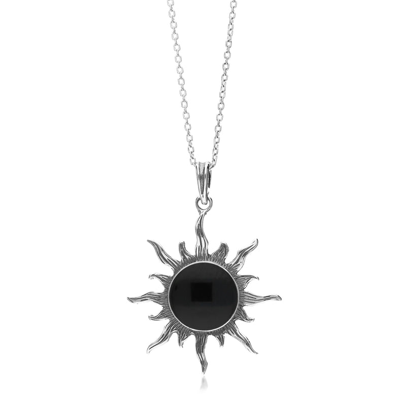 Sterling Silver Whitby Jet Sun Pendant