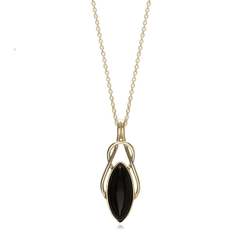 9ct Yellow Gold Whitby Jet Celtic Marquise Pendant