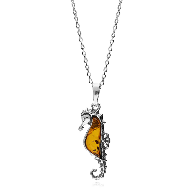 Sterling Silver Cognac Amber Seahorse Pendant
