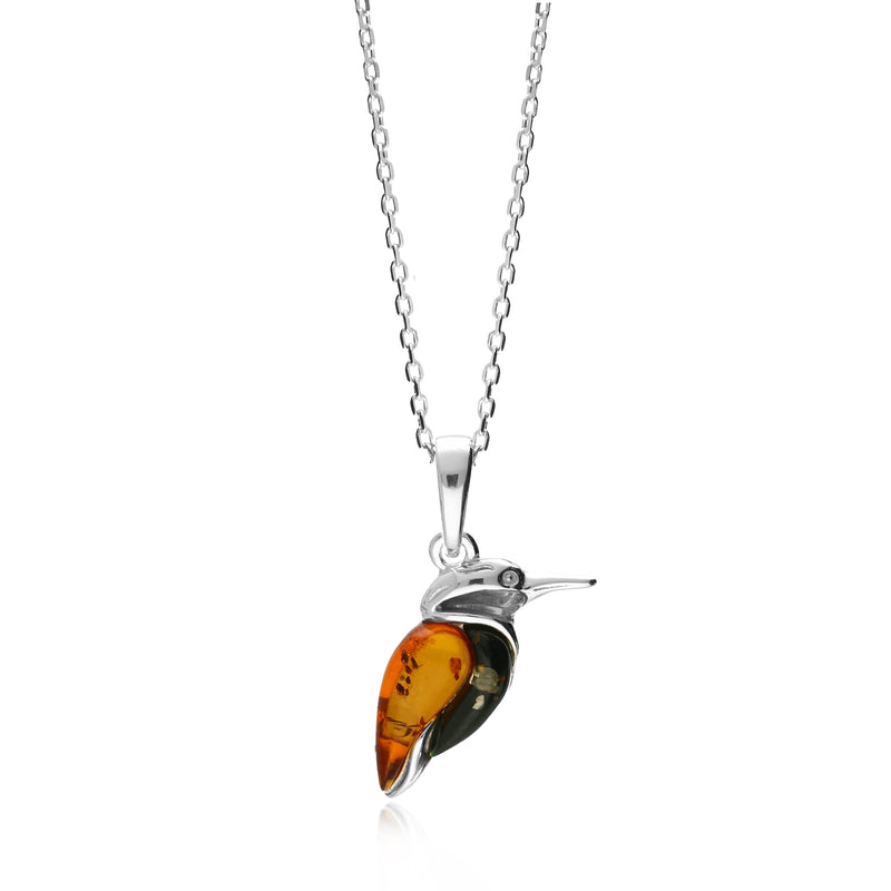 Sterling Silver Mixed Amber Kingfisher Pendant
