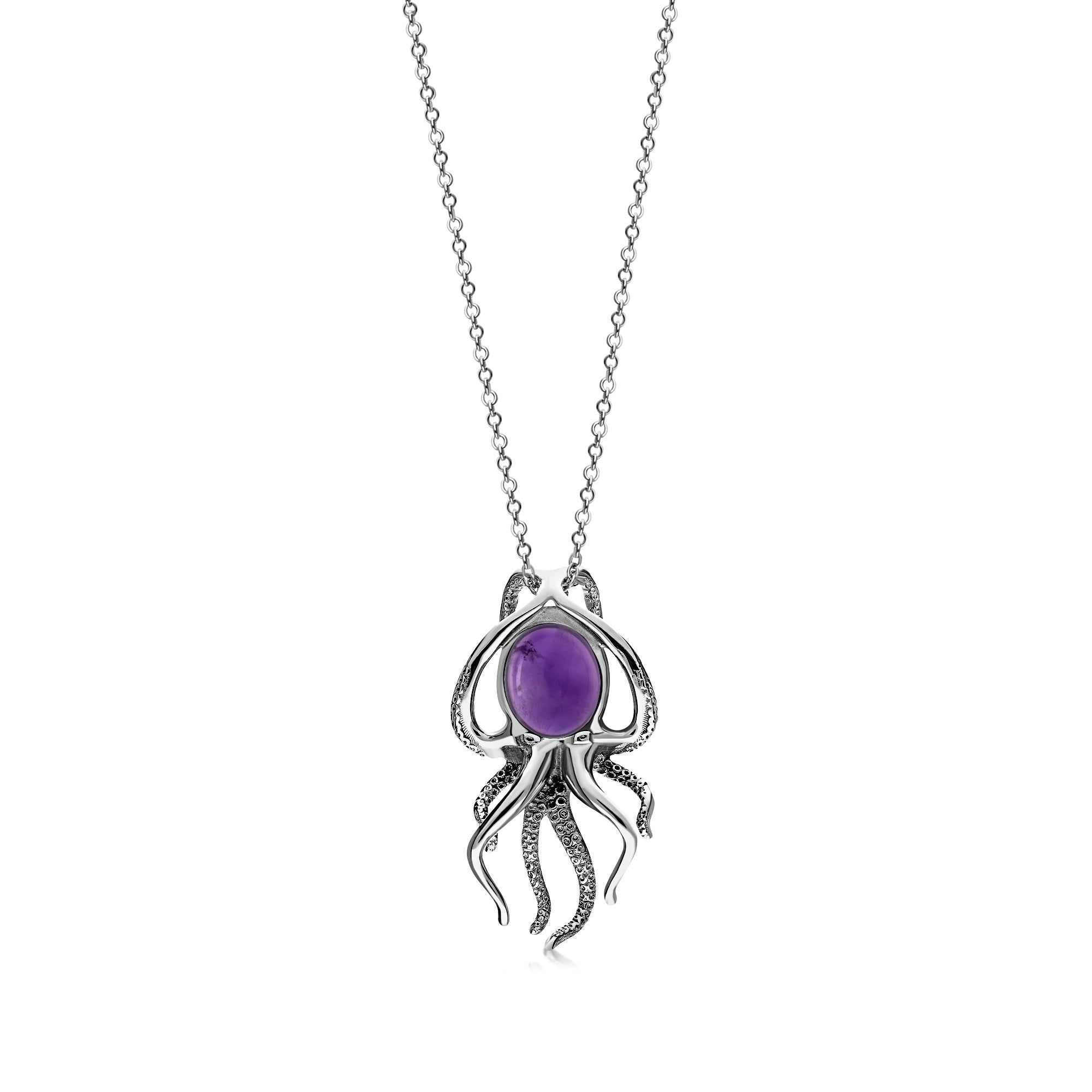 Sterling Silver Amethyst Oxidised Octopus Pendant