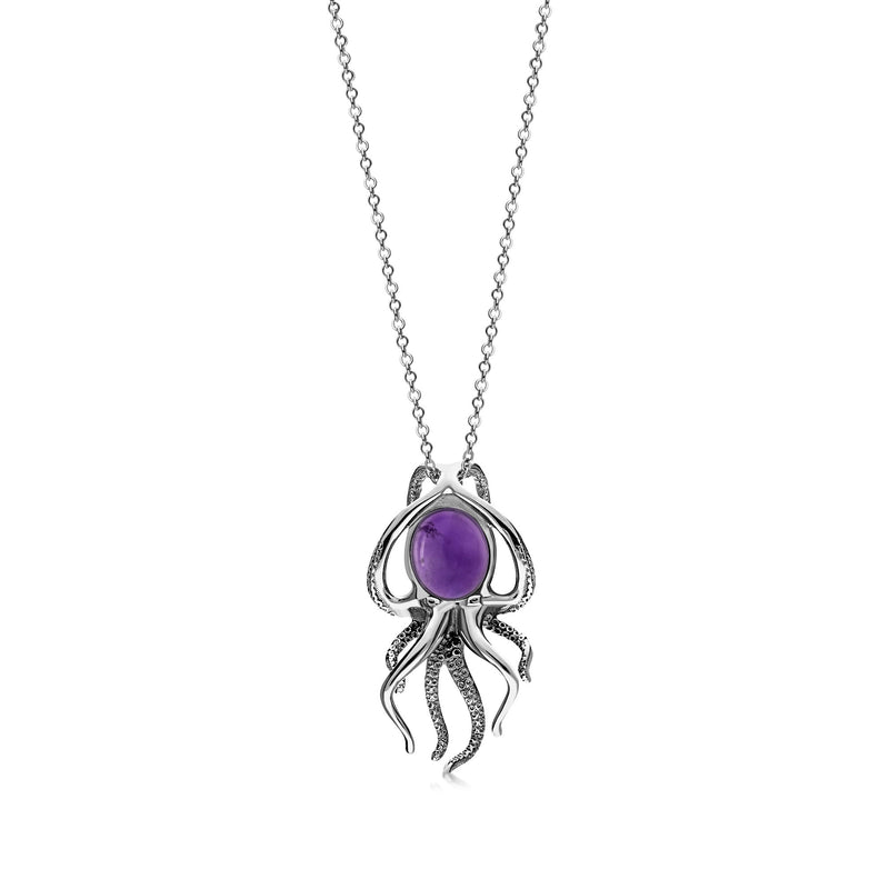 Sterling Silver Amethyst Oxidised Octopus Pendant