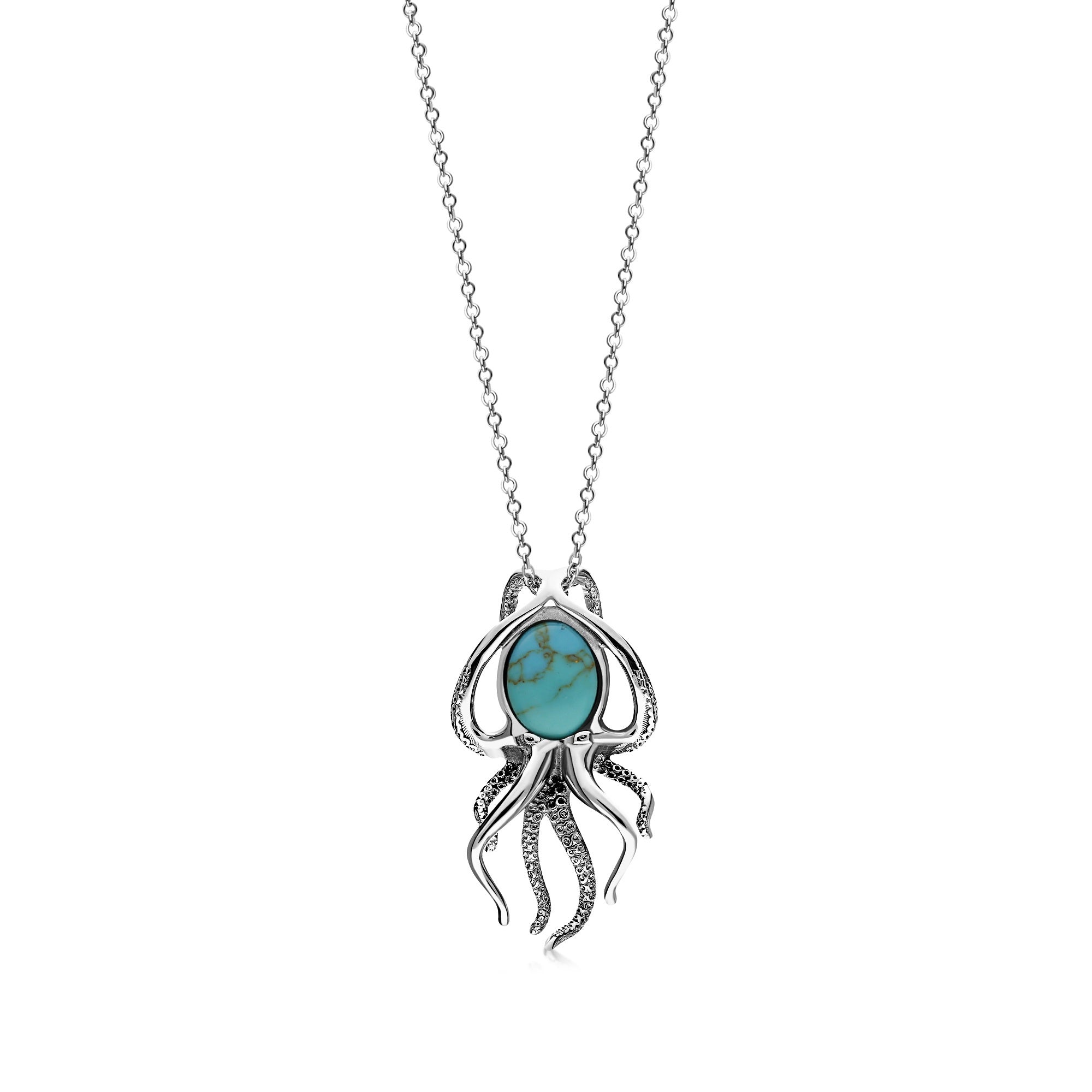 Sterling Silver Turquoise Oxidised Octopus Pendant