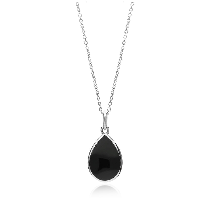 Sterling Silver Whitby Jet Wide Teardrop Pendant