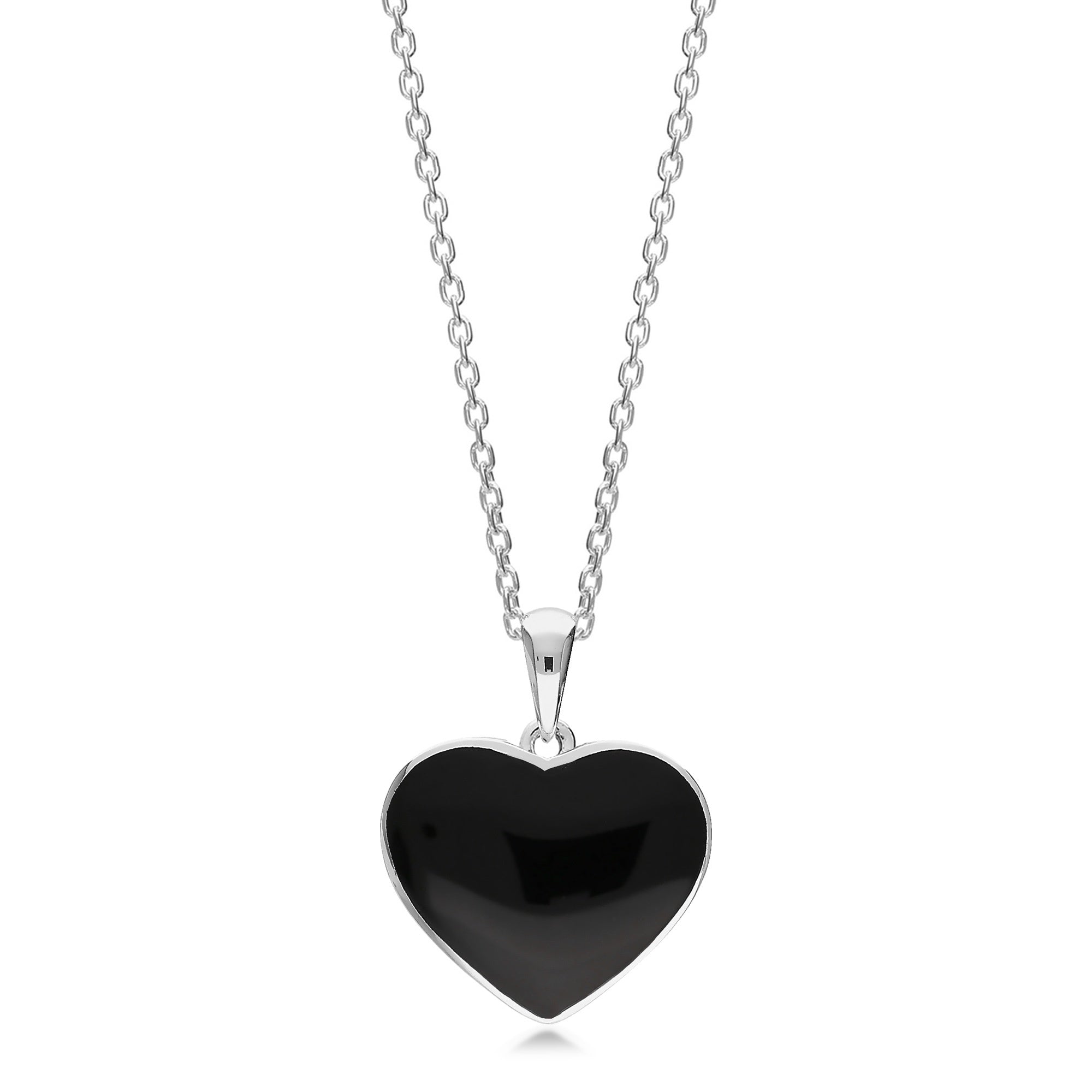 Sterling Silver Whitby Jet Large Heart Pendant