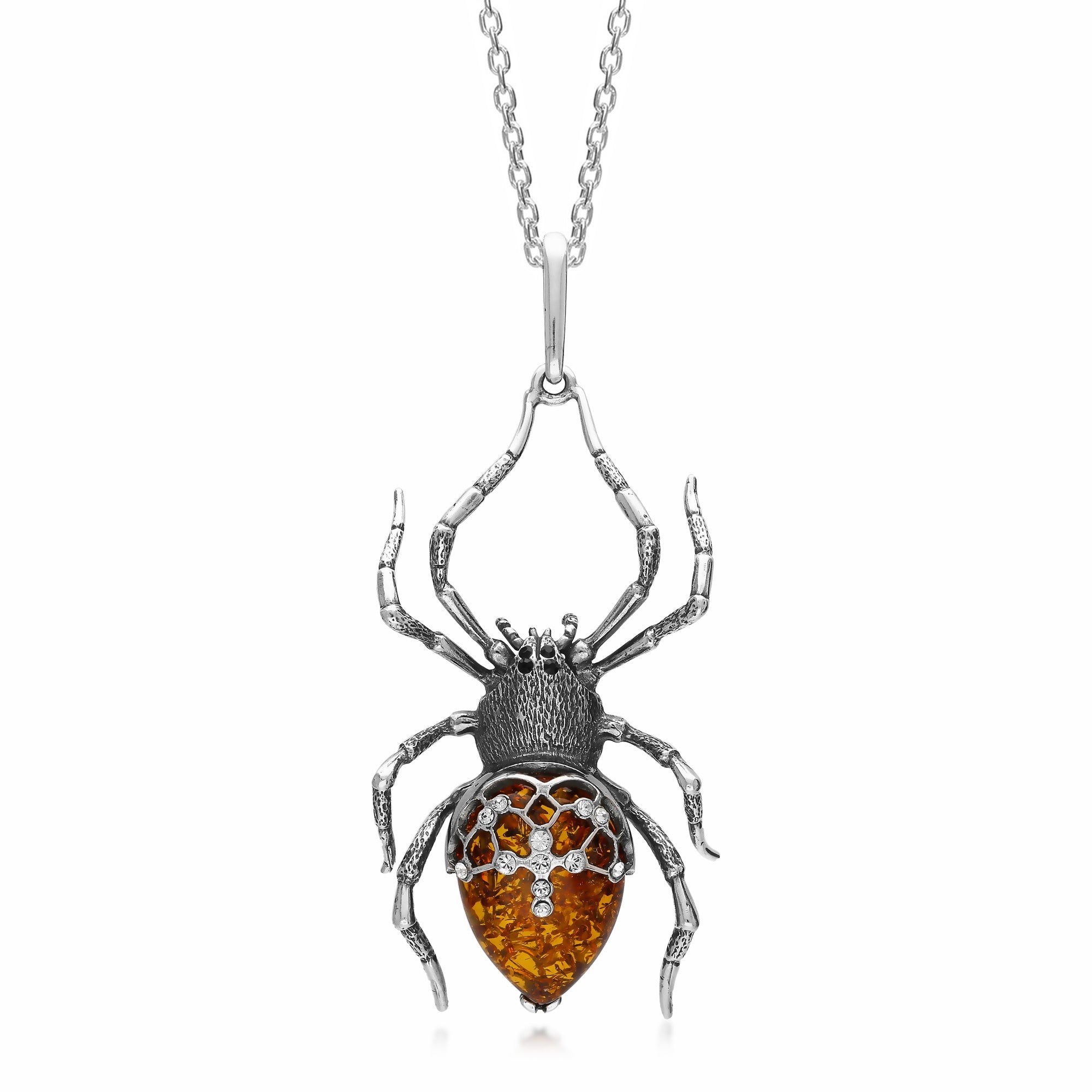 Sterling Silver Amber Large Spider Pendant