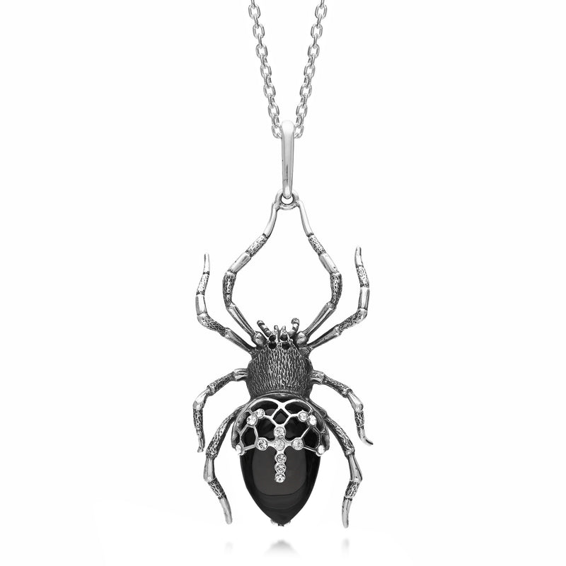 Sterling Silver Whitby Jet Large Spider Pendant