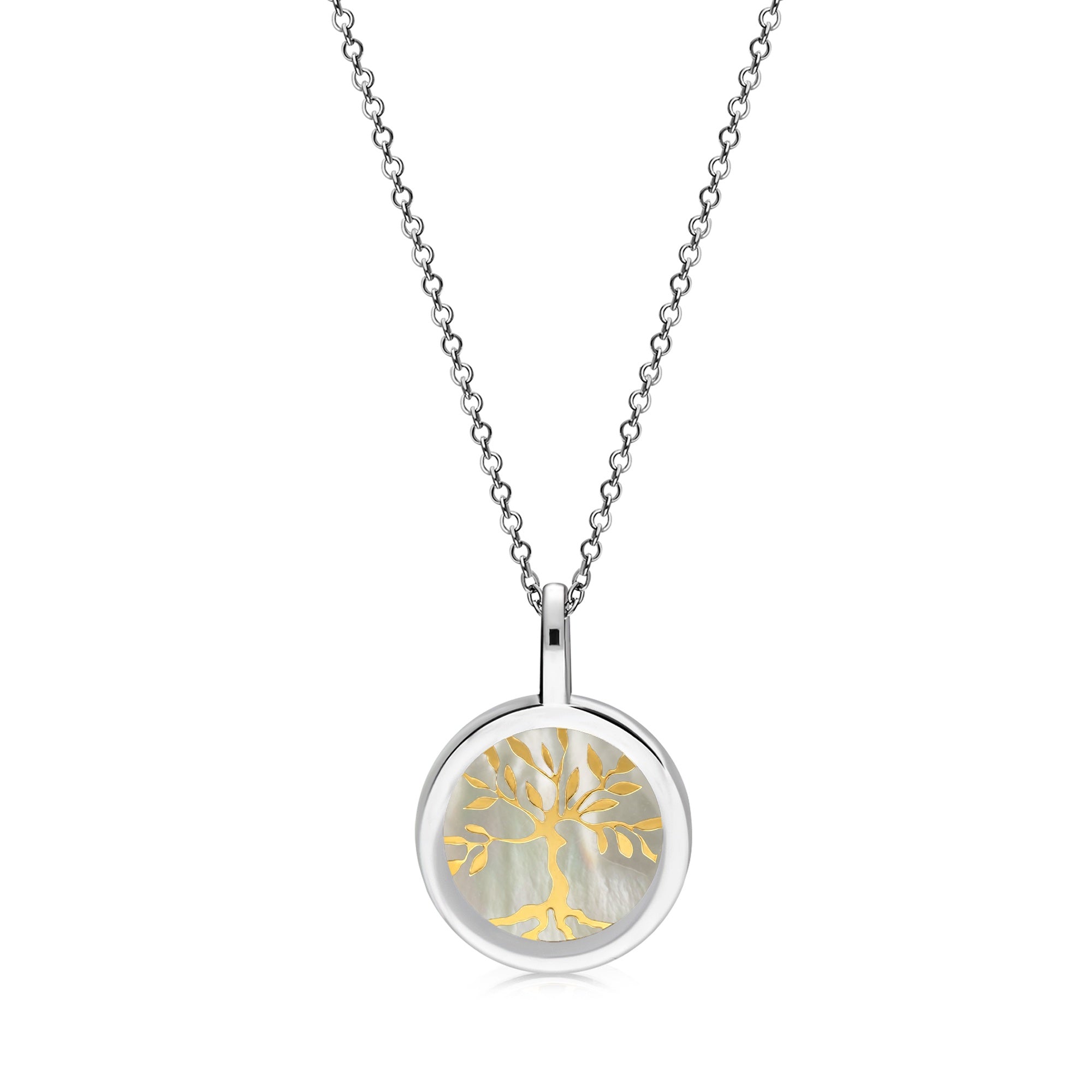 Sterling Silver & Gold Vermeil Mother of Pearl Tree of Life Pendant