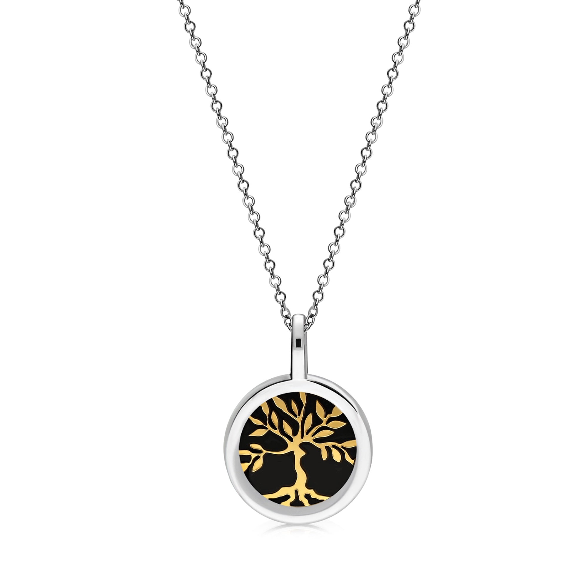 Sterling Silver & Gold Vermeil Whitby Jet Tree of Life Pendant