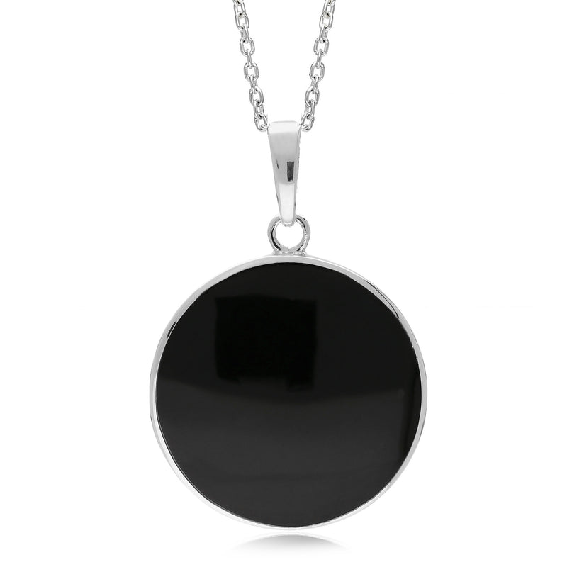 Sterling Silver Whitby Jet Large Plain Round Pendant