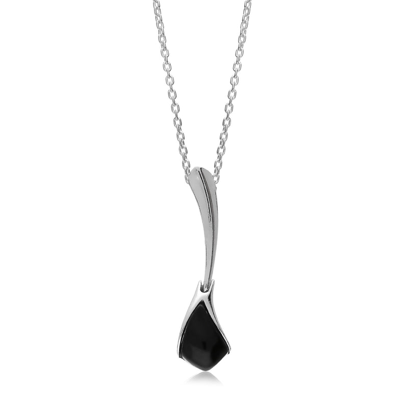 Sterling Silver Whitby Jet Off Set Curved Triangular Pendant
