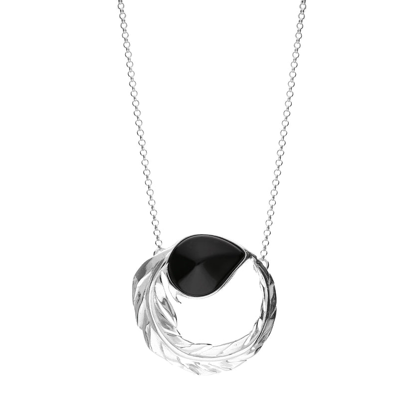 Sterling Silver Whitby Jet Pear-drop Feather Necklace