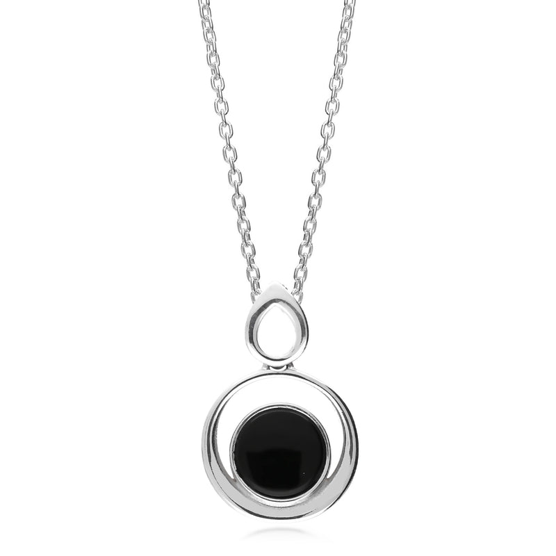 Sterling Silver Whitby Jet Double Round Pendant