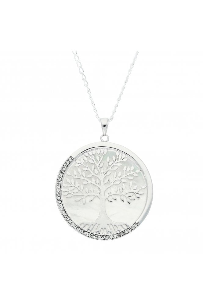 Sterling Silver Mother of Pearl CZ Tree Of Life Pendant