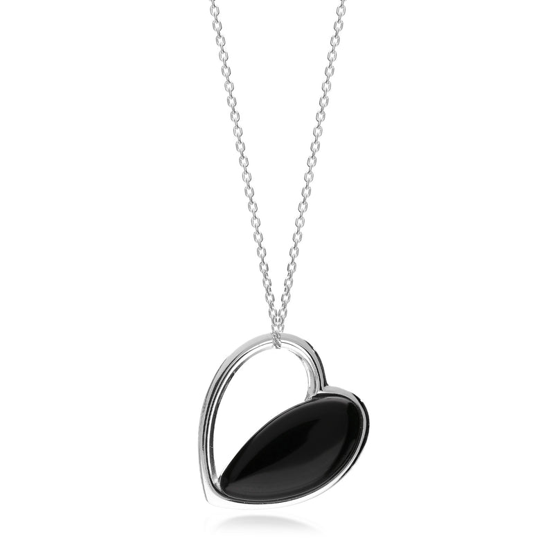 Sterling Silver Whitby Jet Half Heart Pendant