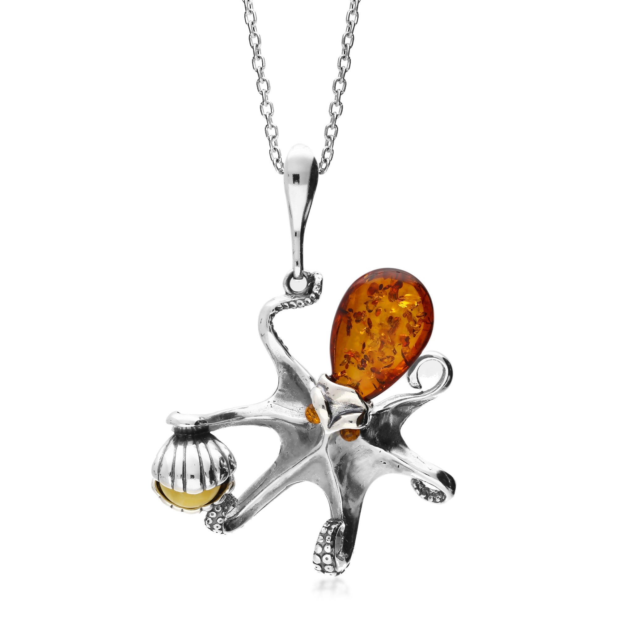 Sterling Silver Amber XL Octopus Pendant
