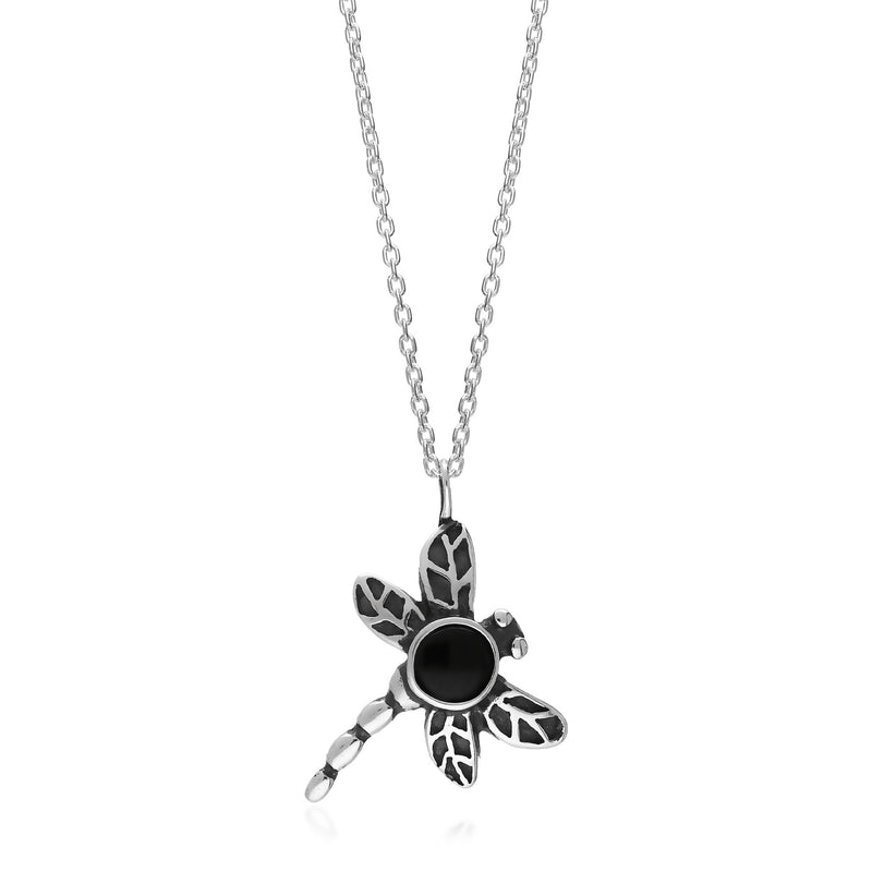 Sterling Silver Whitby Jet Dragonfly Oxidised Pendant
