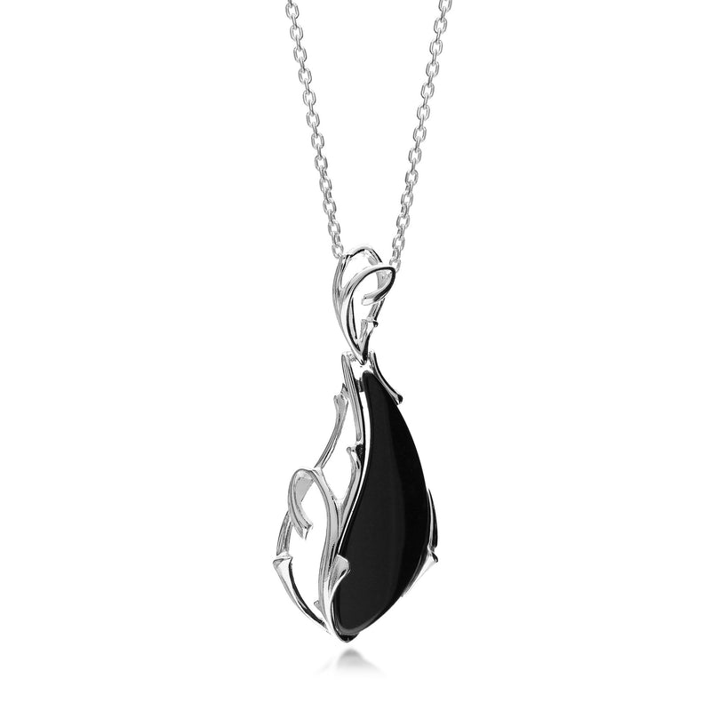 Sterling Silver Whitby Jet Large Half Leaf Pendant
