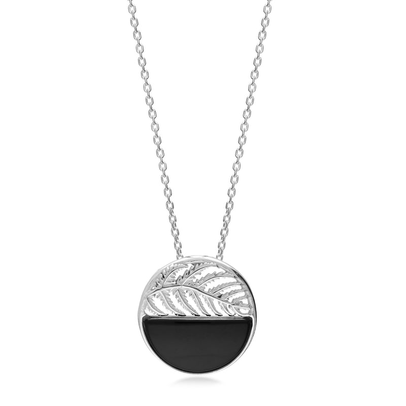 Sterling Silver Whitby Jet Leaf Drop Pendant