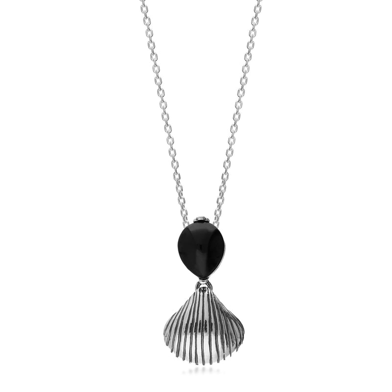 Sterling Silver Whitby Jet Shell Drop Pendant