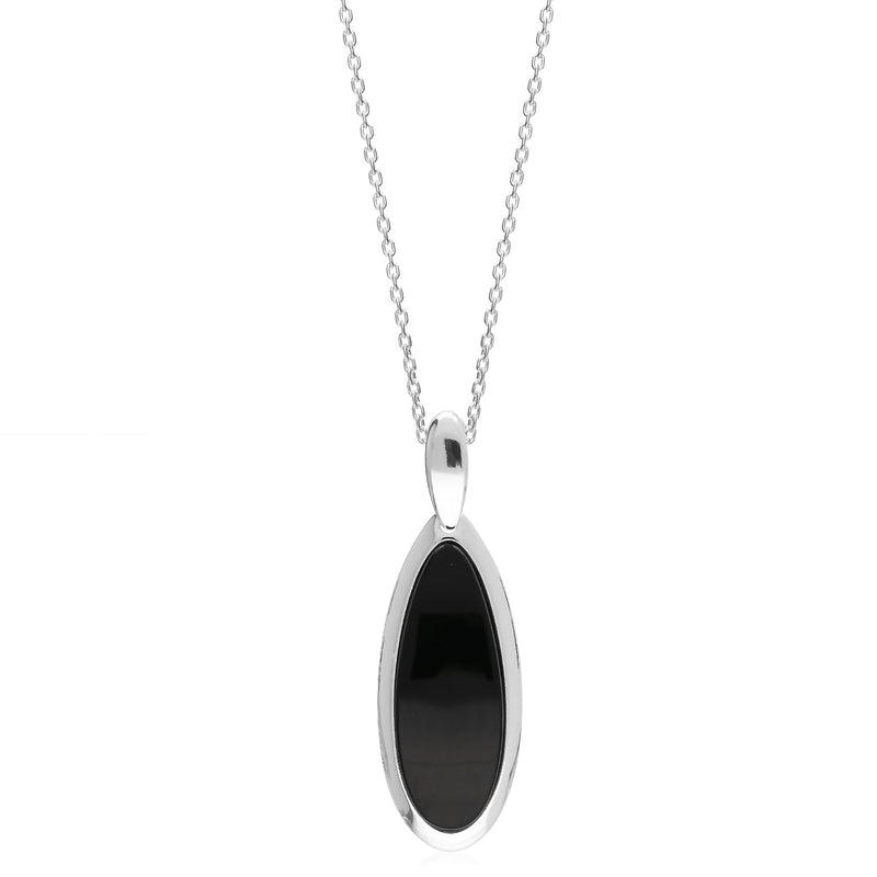 Sterling Silver Whitby Jet Long Teardrop Large Pendant