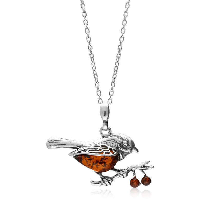 Sterling Silver Amber Robin Bird Pendant