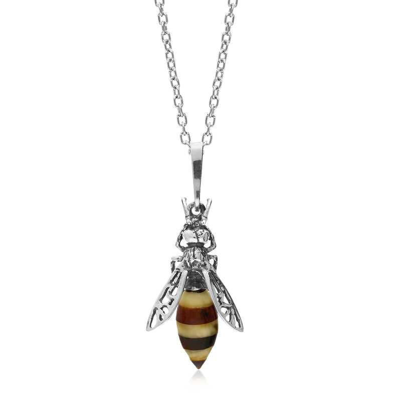 Sterling Silver Mixed Amber Bee Pendant