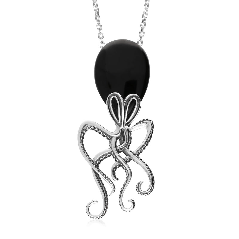 Sterling Silver Whitby Jet Large Octopus Pendant