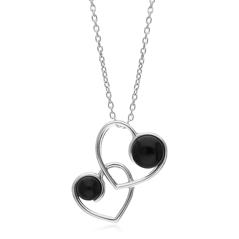 Sterling Silver Whitby Jet Double Heart Pendant