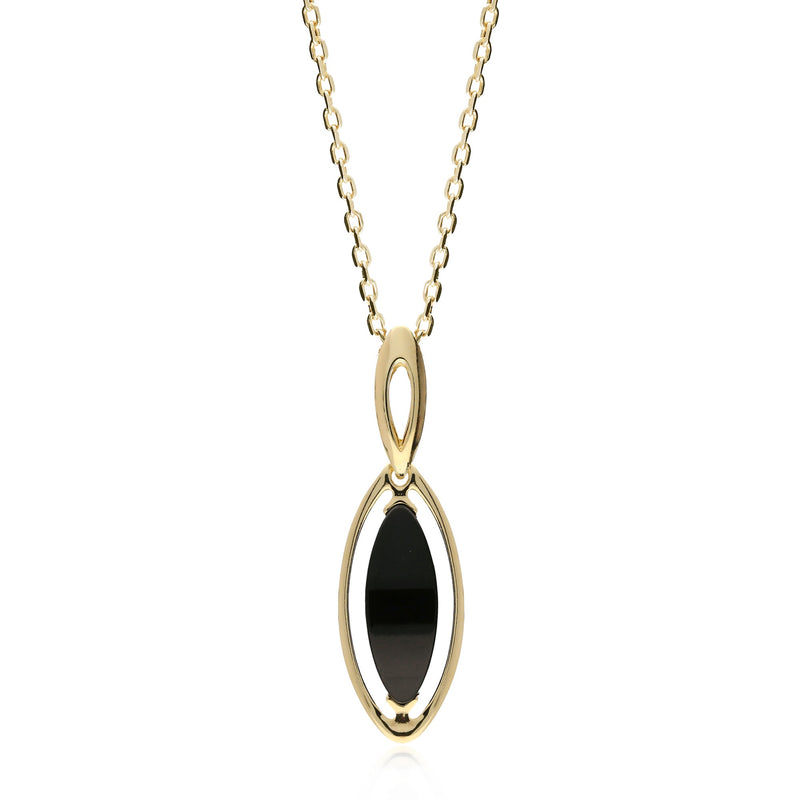 9ct Yellow Gold Whitby Jet Marquise Pendant