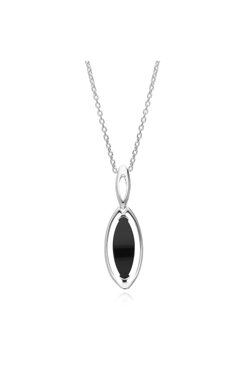 Sterling Silver Whitby Jet Marquise Pendant
