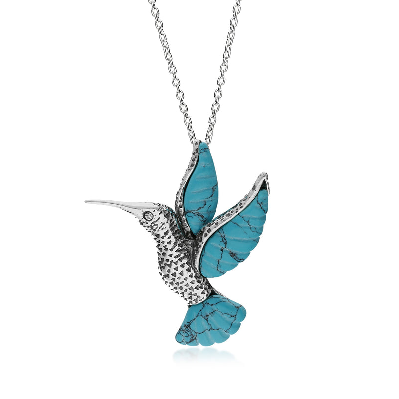 Sterling Silver Turquoise Hummingbird Pendant