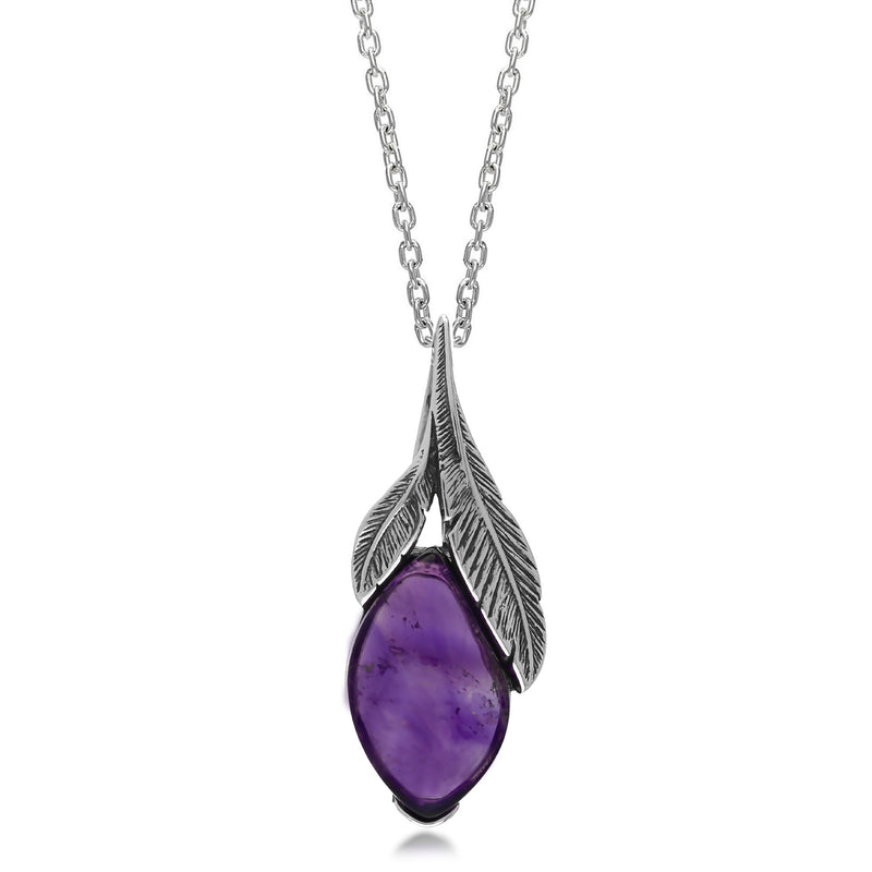 Sterling Silver Amethyst Feather Pendant