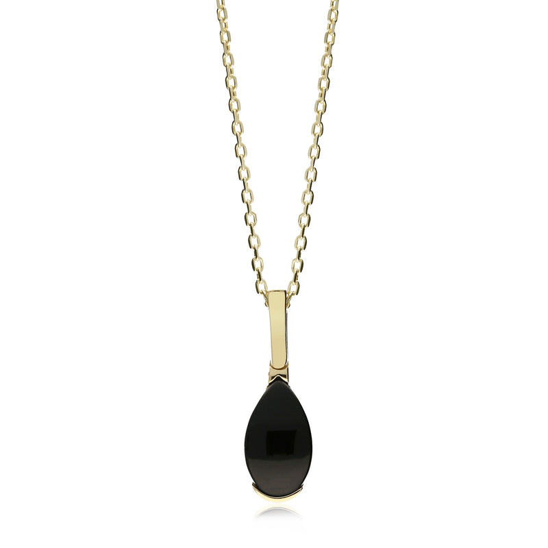 9ct Yellow Gold Whitby Jet Teardrop Bar Pendant
