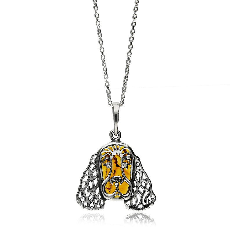 Sterling Silver Amber Spaniel Pendant