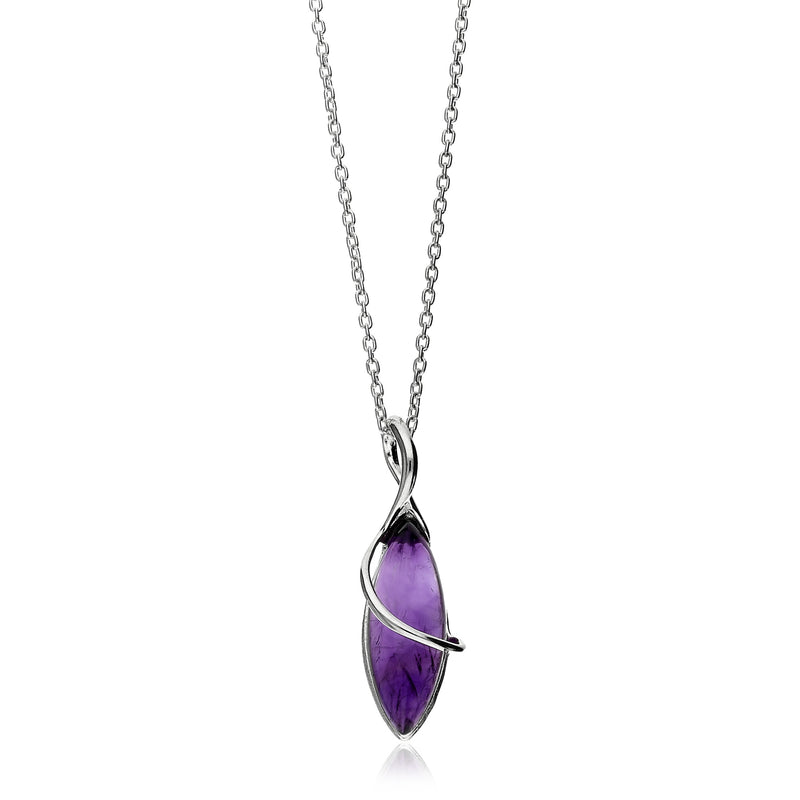 Sterling Silver Amethyst Marquise Designer Twist Pendant