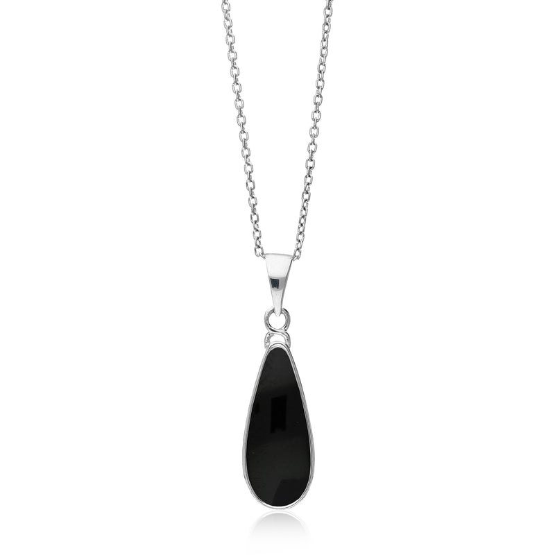 Sterling Silver Whitby Jet Long Teardrop Pendant
